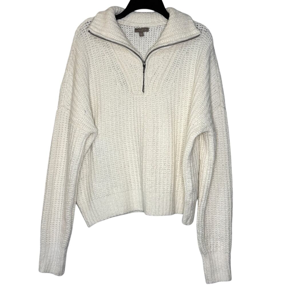 Lilla P 1/2 Zip Ivory Chunky Knit Collared Sweater L